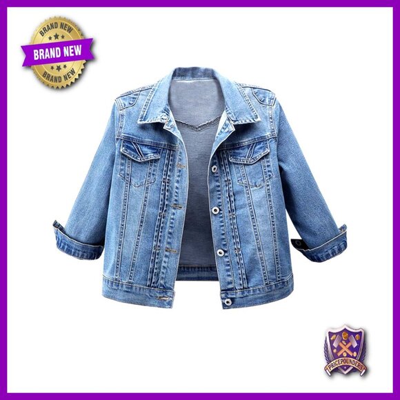 Jackets & Blazers - Cropped Denim Trucker Jacket 3/4 Sleeve Slim Fit Vintage Ripped Holes